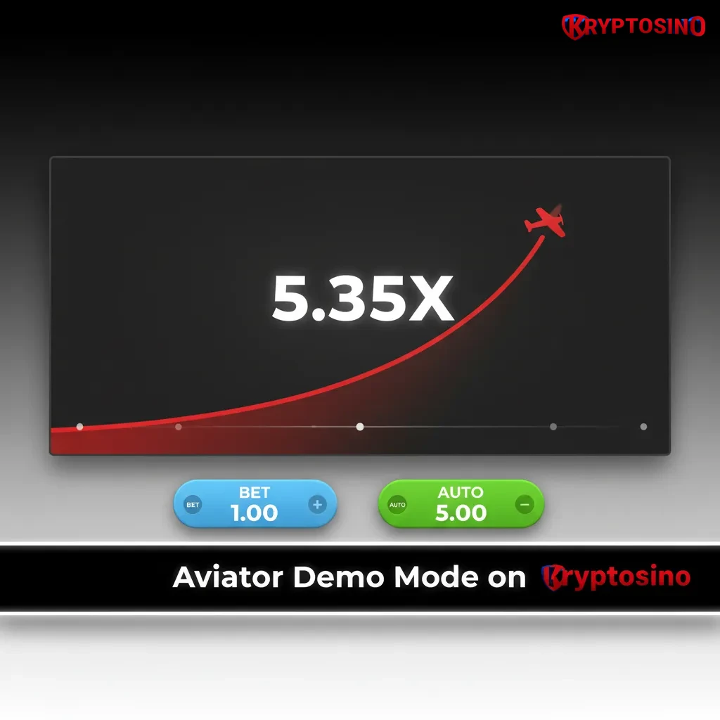 Aviator demo on Kryptosino showing crash game interface with multipliers, virtual credits, cash-out and split bets