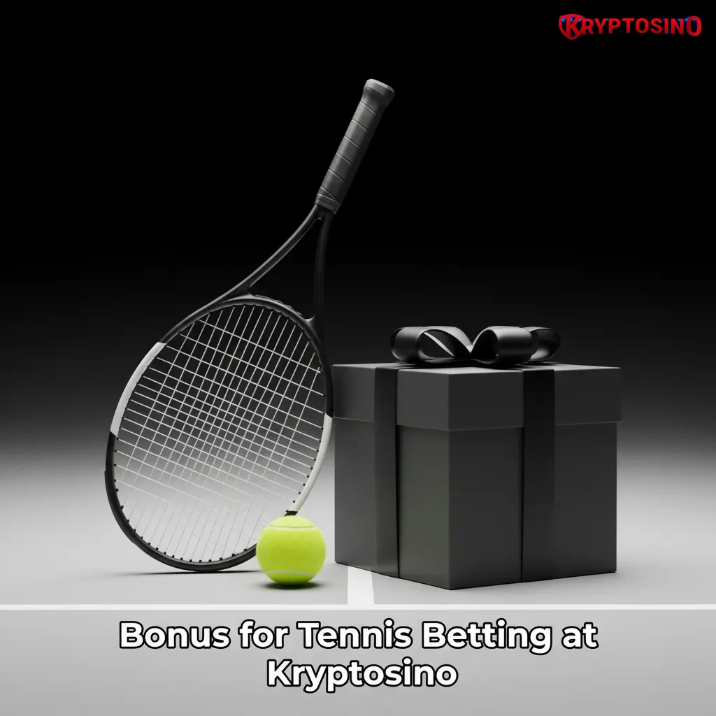 Kryptosino tennis betting bonus: 100% match for new Canadian customers, tennis ball and racket on green court.