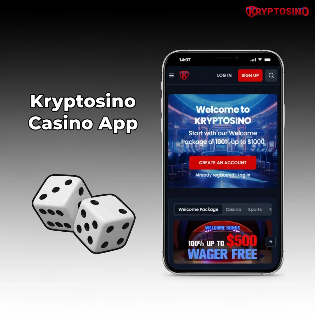 Kryptosino casino app UI showing slots and live dealer games from Pragmatic Play, Play'n GO, NetEnt, Evolution