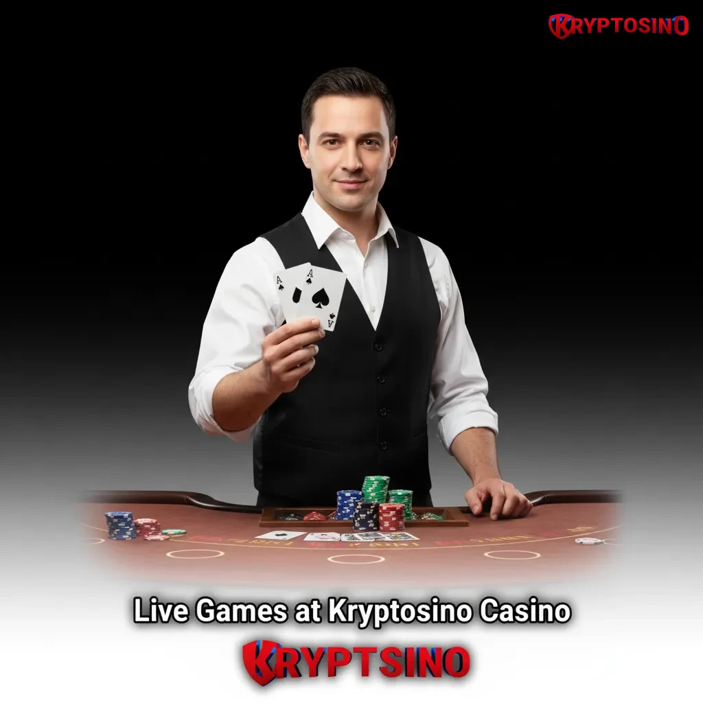 Kryptosino live games: organized lobby with Roulette, Blackjack, Baccarat, Poker, TV games, and game shows.